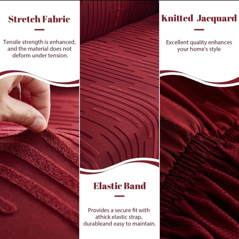 Stretch Jacquard Sofa Cover 3 Seater Caramel Skirt Anti-Slip Couch Protector NEW - Picture 3 of 7